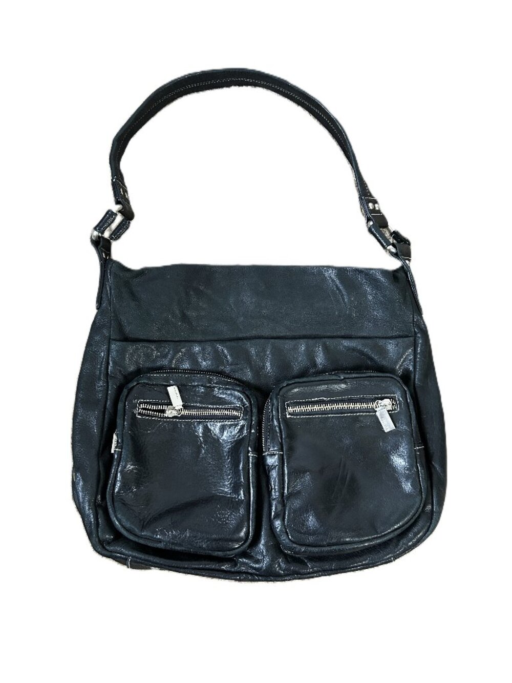 Perlina Vintage Leather Hobo Bag Black